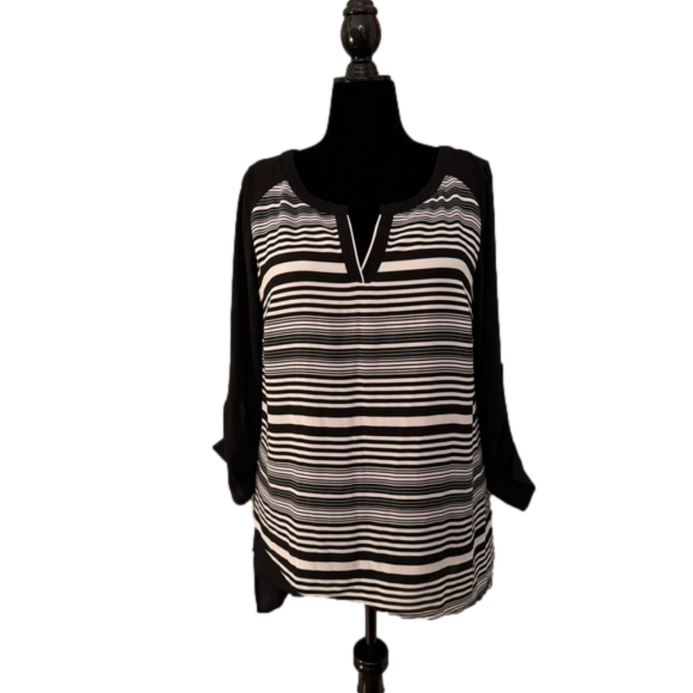 NWT LANE BRYANT HI~LOW HEM BLOUSE TOP TUNIC Size 14/16 Striped Black White